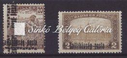 ) megszállás, 50+100 Korona Koronás Madonna bélyegek hármas lyukasztással, hátoldali bevizsgáló jellel (Bodor M.), kiállítási darabok! Kat. érték: 500.000 Ft.