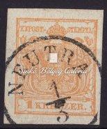 / Hungarian-German return receipt, 1850 hand-made paper type I, 6 kr., with single circle and oval Oedenburg local cancellation. (R! Gudlin) 1850.
