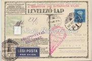 Légiposta ajánlott levél, Budapest-Zara 655. tétel 1931.03.28. Ajánlott légiposta levél, Bp-Debrecen-Bp-Zeppen-Magyarországi körrépülése alkalmi bélyegzővel.