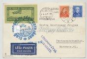 Az első forgalmi légipostajáratra kiadott levélzáróval kiegészítve. Az előoldalon LEHE Blokk. / Airmail letter, Debrecen-Budapest.