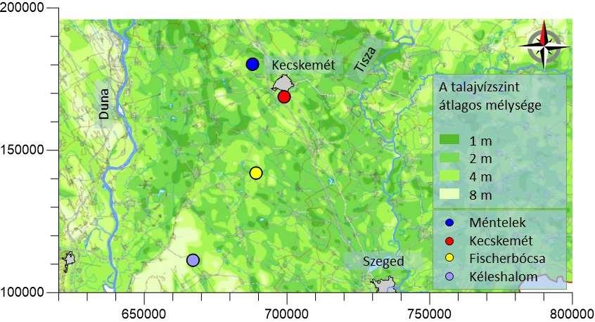 100-150 m körüli vastagsággal van jelen (Berényi, Erdélyi, 1990). A talajvízszint átlagos mélysége itt 2-5 m között változik (3-8.