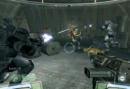 akció star wars: republic commando TAKTIKUS TÁRSAK Bármelyik társunk szemszögébe beléphetünk, de sokféle parancsot is teljesítenek. Itt például tüzelnek az ellenségre.