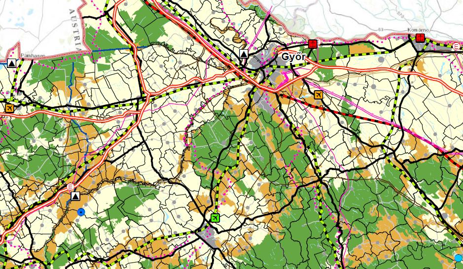 Kivonat az Országos Területrendezési Tervből A települést érintő Országos jelentőségű műszaki infrastruktúra-hálózatok és egyedi építmények: Országos jelentőségű közlekedési hálózatok és egyedi