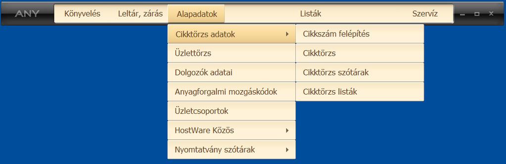 Törzsadatok A HostWare ANY