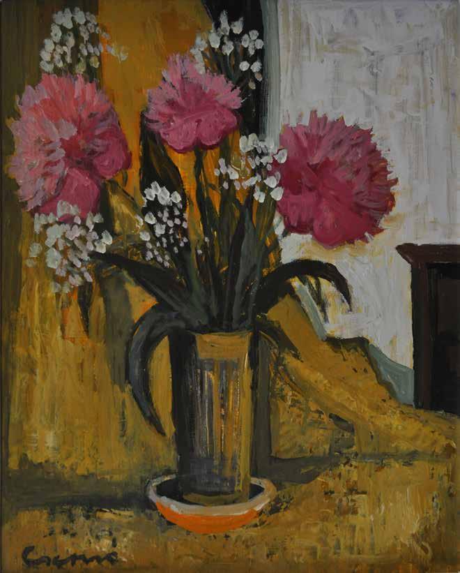 30. tétel CSERNÓ JUDIT ( 1925-2000 ) Piros virágok 50 x 40 cm Olaj,