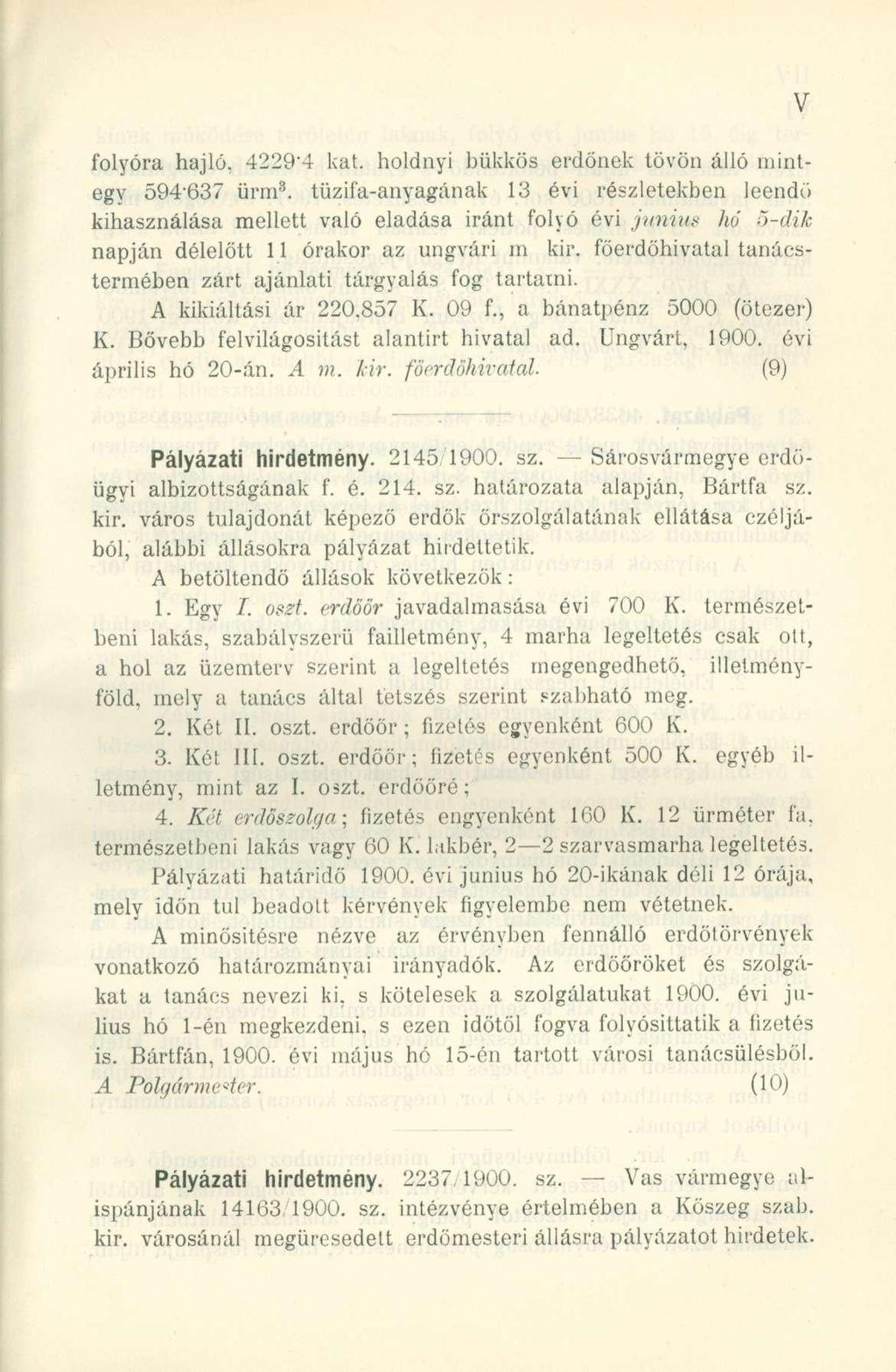 folyóra hajló, 4229*4 kat. holdnyi bükkös erdőnek tövön álló mintegy 594'637 ürm 3.