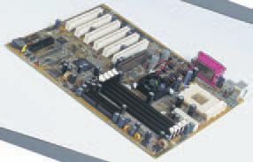 Az egy AGP 4x és hat PCI bôvítôrést tartalmazó lap négy Abit KX7-333: kísérleti nyúl DIMM foglalatába maximálisan 3 Gbyte-nyi normál, vagy 3,5 Gbyte-nyi ECC-s DDR SDRAM (legfeljebb PC2700-as)