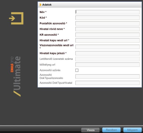 A felugró ablakban adjuk meg a szükséges paramétereket. Név*: Ez a neve külső rendszernek a szoftverben (célszerű a hivatal rövid nevét használni) Kód*: Szabadon beírható kód.