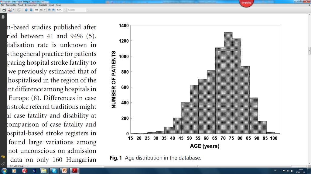 Életkori megoszlás acut stroke-ban debreceni stroke adatbázis (n =