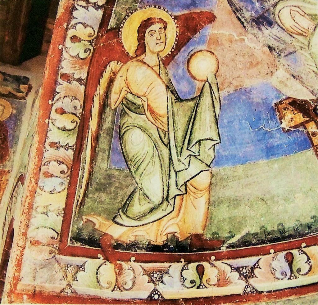240 20. kép. Hocheppan, részlet a várkápolna főapszis-boltozatának kifestéséről: adoráló angyal a Madonna trónusának bal oldalán, 12 13. század fordulója. Landi Stampfer Steppan 2011. i. m. (42.