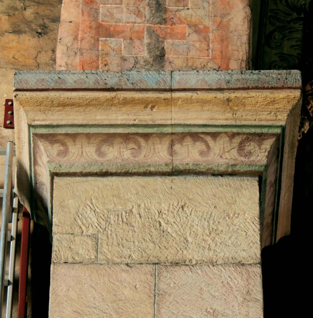 246 26. kép. Regensburg, a St. Emmeram nyugati szentélye (Dionysiuschor) északi diadalívpillérének fejezete, 12. század utolsó harmada: 1166 után.