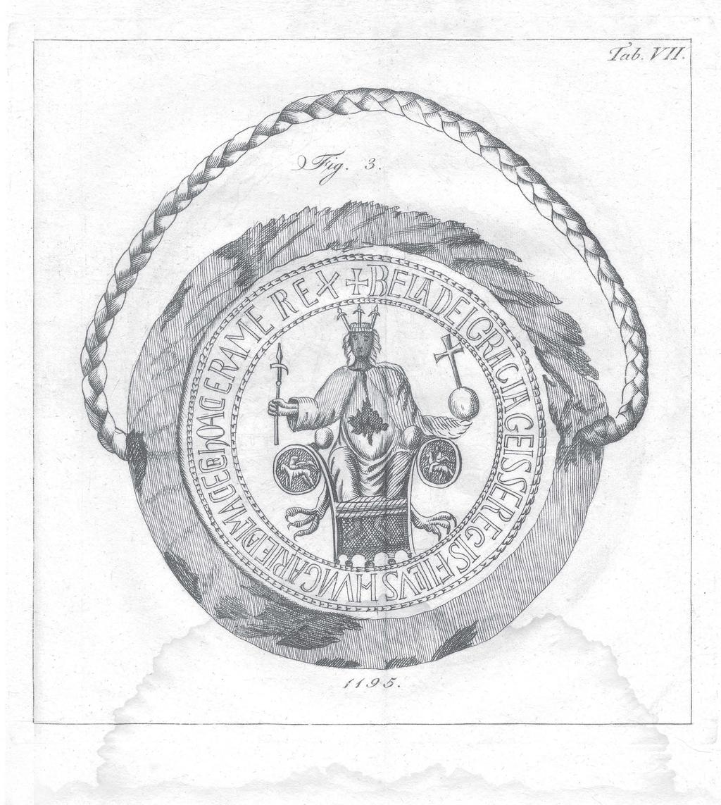 III. Béla király pecsétjének (1195) metszetes rajza.