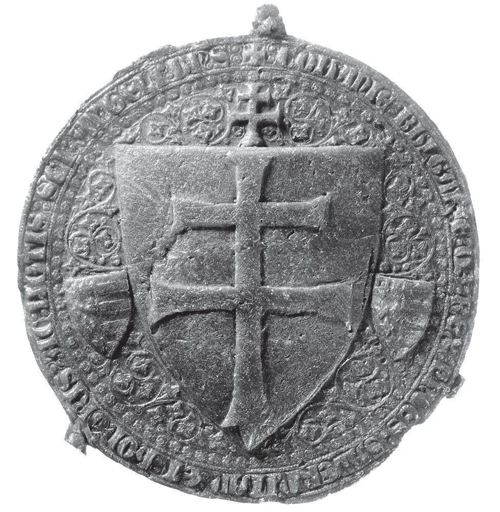 Károly második kettős pecsétje, hátlap szágon szintén jelen volt: Károly Róbert két ellenkirályának, Vencelnek, illetve Ottónak magyar királyi pecsétje nyilvánvalóan ugyanabban a prágai udvari