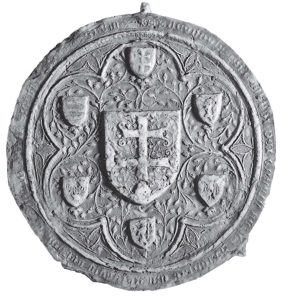 Ugyancsak szoros műhelyösszefüg gést mutat még (a ket - tős pecsét hátoldalával egyező, mérműves térkitöltésével) a Szent Korona 1401-es pecsétje.