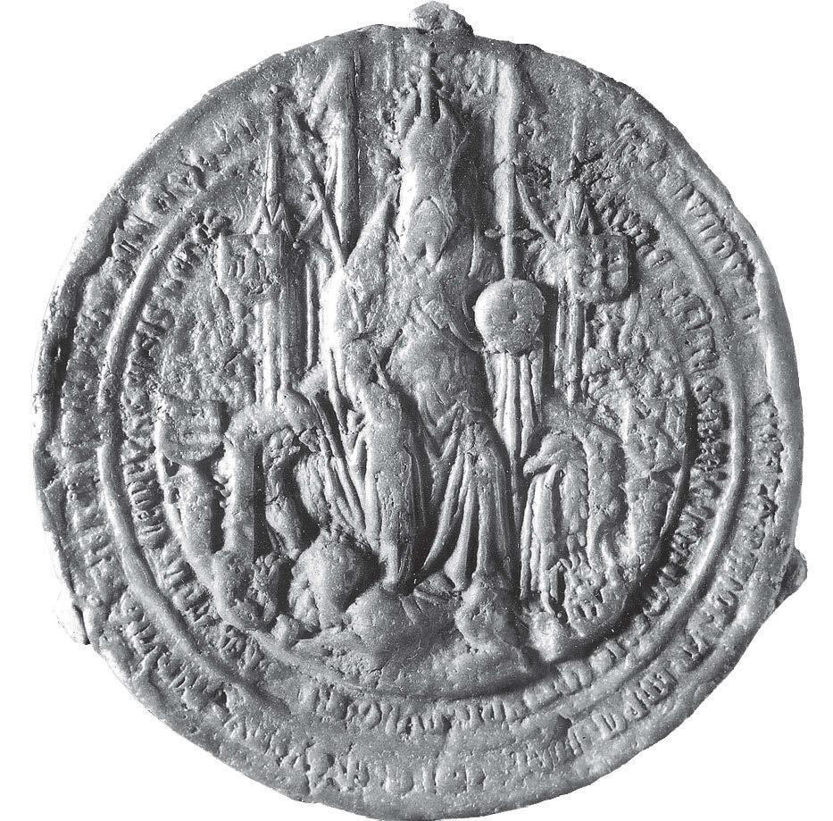 155 szári hagyományra utal: a bal kézben nem a figura ölében tartott, hanem oldalt vállmagasság - ba emelt glóbusz s a magasan övezett chlamyson, keresztezett száraival a császári stóla.