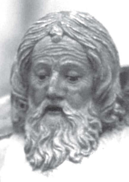 156 10c. kép. Hans Multscher, Szentháromság-relief Sandizellből, Frankfurt a. M., Liebighaus, részlet 10d. kép. Hans Multscher, Szakállas Lajos herceg síremlékének modellje, München, Bayerisches Nationalmuseum, részlet háromnegyedprofil-beállítását.
