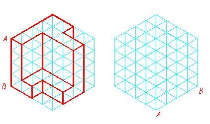 2. Adott egy csonkított kocka szemléltető képe. Rajzolja meg újabb beállításban kocka axonometrikus képét! A megoldásnál vegye figyelembe a megadott A és B csúcspontok helyzetét! 3.