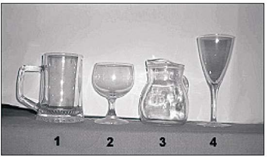 14. modul: GEOMETRIAI ALAPFOGALMAK 23 25. Az ábrán négy üvegedény látható. (Az 1-es pohár hengernek, a 2-es öblös részének alsó része félgömbnek tekinthető.