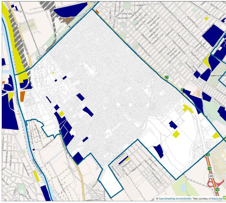 Jelen vizsgálatban a használat alapján a következő kategóriák kerültek megkülönböztetésre: Használaton kívüli területek jellemzően meglévő épületállománnyal, Használaton kívüli területek jellemzően