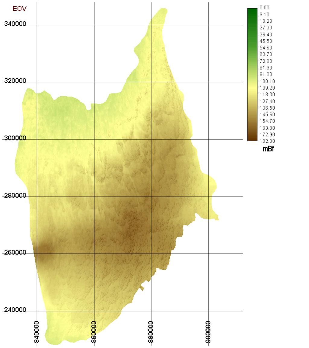 4. ábra. A Nyírség digitális domborzatmodellje (100x100m-es pixelekkel) A tengerszint feletti magasságok eloszlása 100 és 150m tszfm.
