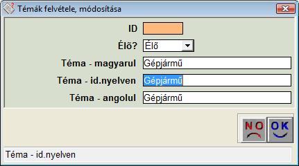 A Témák ablak alsó részében találhatóak azok a Kérdések, amelyek a Kérdőív Témájához kapcsolódnak.