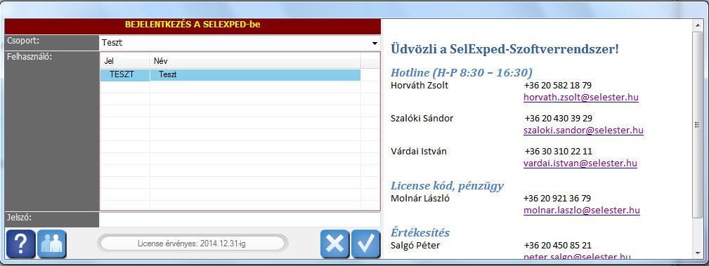 A PROGRAM INDÍTÁSA A program az asztalra kihelyezett SelExped ikonra történő dupla kattintással indul: Indítás után a bejelentkező ablak jelenik meg: A program