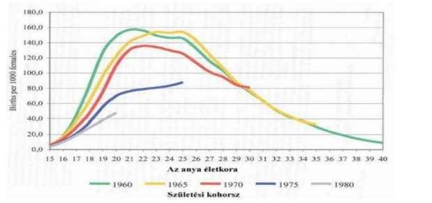 11. ábra. Születési évjáratok termékenysége. Faragó Tamás ábrája 75 A válások számának emelkedése 1950 körül indult meg 76 (7. ábra).