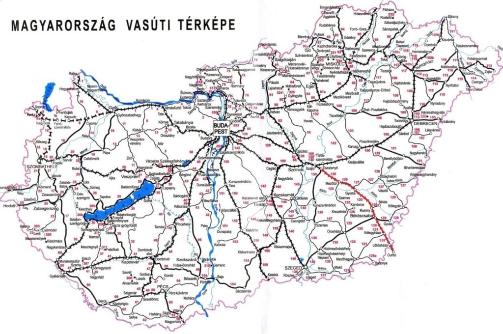 Piros színnel jelölt a Szajol (kiz.) Lőkösháza országhatár vonalszakasz, amely a IV.