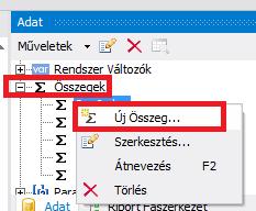 Lábjegyzetben a tárgyak kredit értékének összegére hivatkozás létrehozása a következő módon történik: Összegek jobb egér klikk és Új Összeg A megjelenő Összeg szerkesztőben megadjuk az összeg nevét