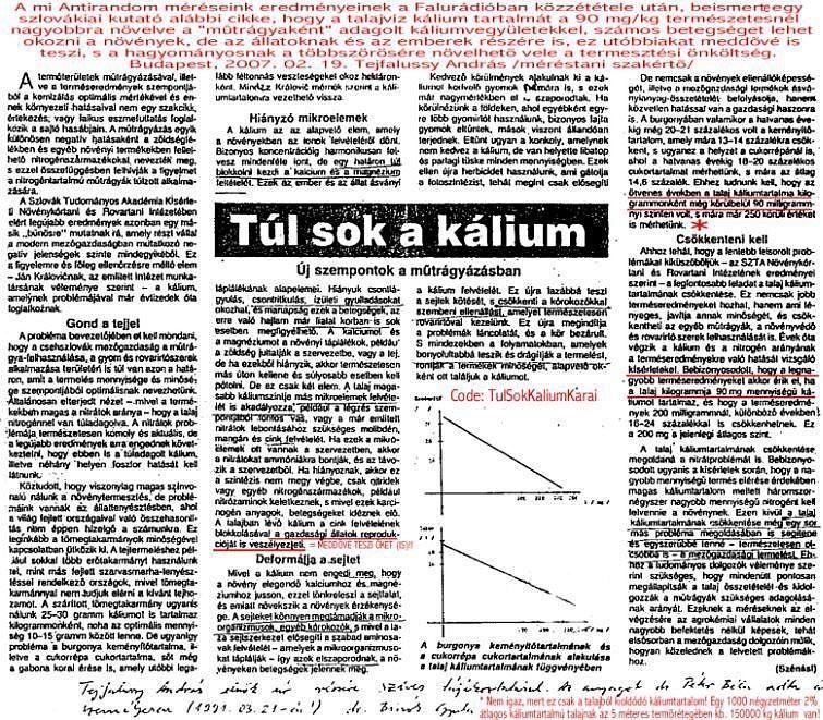 30./19 A sejtközi folyadék megnövelt káliumtartalma az állatokra és