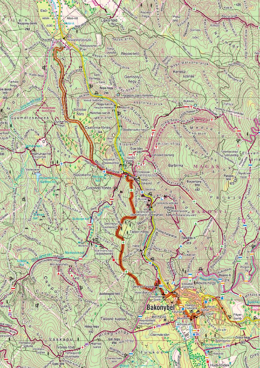3. nap BAKONYBÉL HUSZÁROKELŐPUSZTA Útvonal: Bakonybél - Pannon Csillagda Tábor-hegy, Széchenyi-emlékkő Molnár-kút-árok Huszárokelőpuszta Táborhely váltás Napi útvonalhossz: 11,8 km Napi