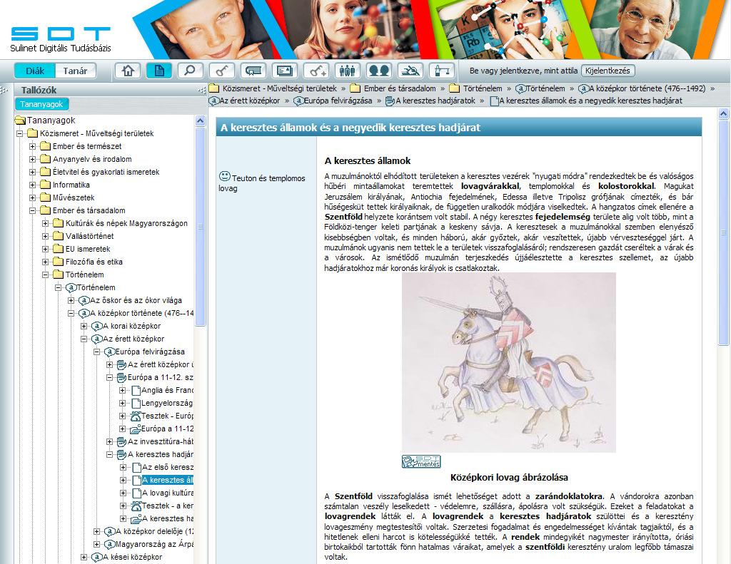 1. ábra: Az SDT rendszer webes felülete Ezeket a tananyagtartalmakat az SDT tananyagszerkesztő