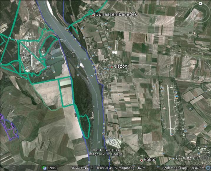 ábra, 13.7-107. ábra, 13.7-108. ábra, 13.7-109. ábra.) Jelmagyarázat: kék szín : Natura 2000 területek határai; zöld és lila szín : rögzített útvonalak.