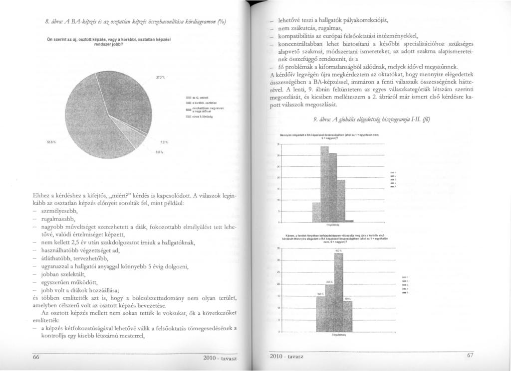 8. ábra: A BA-képzés és az osztatlan képzés összehasonlítása kördiagramon flo) ön szerint az új, osztott kép~, vagy a korábbi, osztatlan képzési rendszer jobb? 37.2 "1: - IIZ Ú).