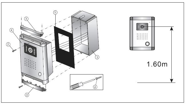 Rögzítse a falon a szerelőkeretet a csavarokkal az acél szerelőkeret segítségével. 2. Csatlakoztassa a vezetékeket és az adaptert a monitor hátlapján. 3.