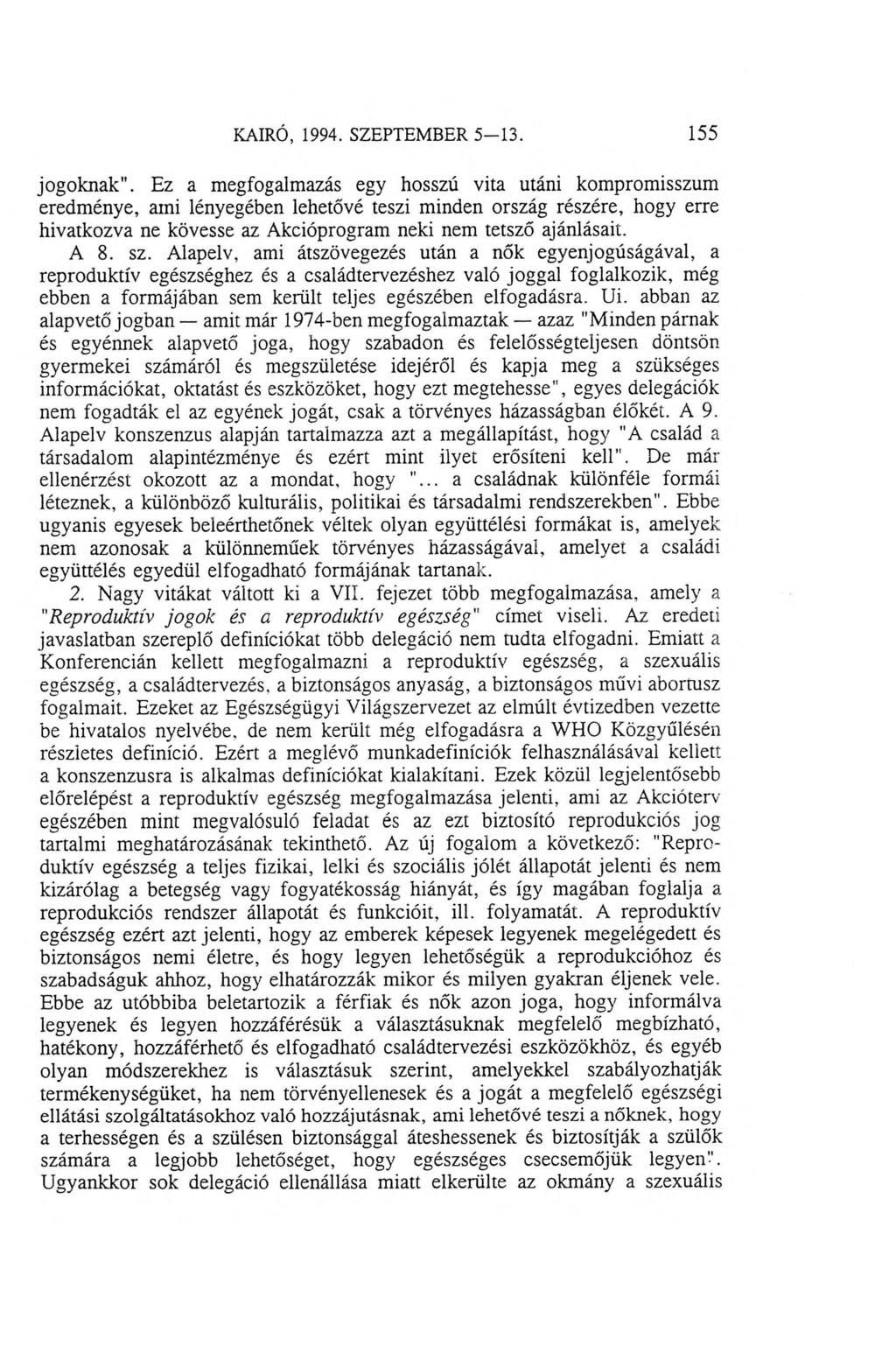 KAIRÓ, 1994. SZEPTEMBER 5-1 3. 155 jogoknak".