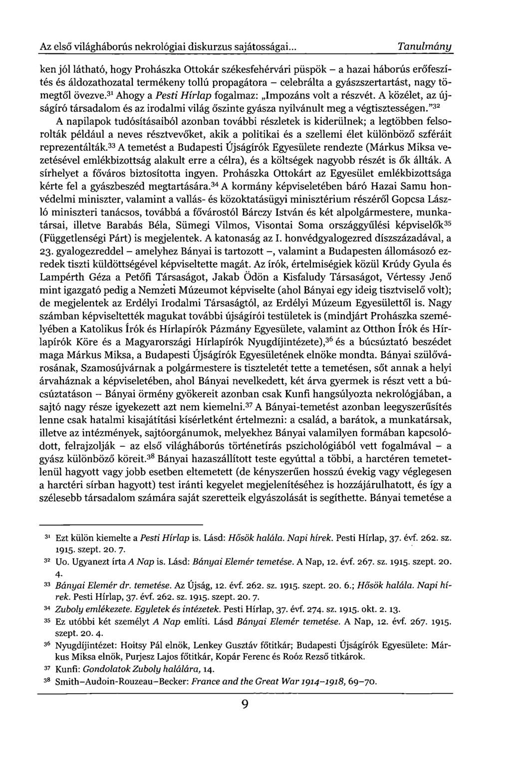 Az első világháborús nekrológiai diskurzus sajátosságai.
