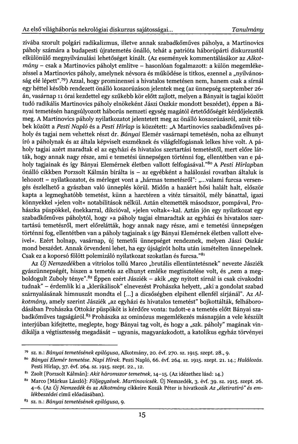 Az első világháborús nekrológiai diskurzus sajátosságai.