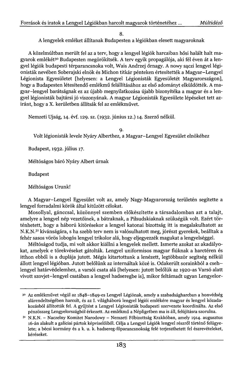 Források és iratok a Lengyel Légiókban harcolt magyarok történetéhez... Múltidéző 8.