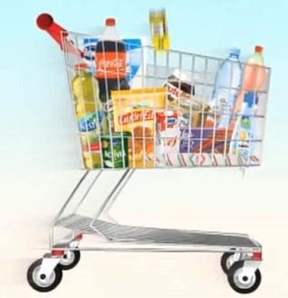 Az Auchan áruházlánc hirdetésében egy bevásárlókosárban folyamatosan hullanak bele a különböző árucikkek, szemléltetve, hogy az áruház alacsonyabb árai miatt többet vásárolhatunk.