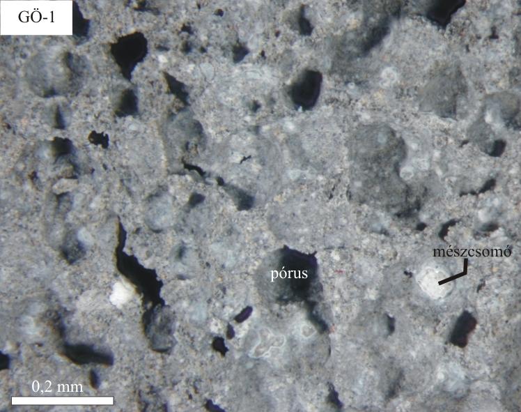 6. ábra GÖ1-jelű gázszilikát minta átnézeti képe. KHE-4 (Kiskunhalas) A minta jó megtartású, sötétszürke színű gázszilikát (7. ábra).