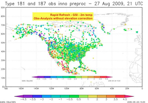 The history of hourly "rapid updating" numerical weather prediction in the USA and its ties with Hungary Figure 5 Observation analysis differences from the Rapid Refresh GSI for 2m temperatures