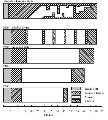1. számú ábra: A munka világának zsugorodása és az egész életen át tartó tanulás a XX. században 15 A XX. század utolsó negyedében dönt ő változás következett be.