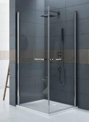KN2-PR III. zuhanykabin (kifelé-befelé nyíló ajtós) 2 db nyíló ajtóval, sarokbelépős (az ajtók kifelé és befelé is nyílnak) eépíthető zuhanytálcával vagy közvetlenül a padló burkolatra.