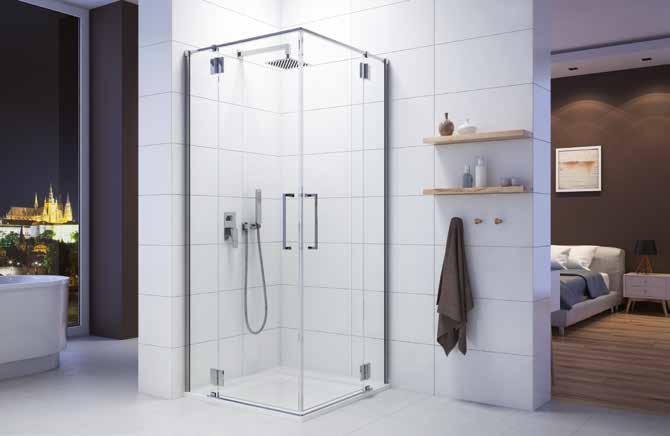 KN4/SPCE zuhanykabin (nyílóajtós) Szögletes zuhanykabinok fotón látható: KN4/SPCE 90 sb W0 (átlátszó üveggel) kabin, /SPCE süllyeszthető tálcával 2 db kifelé nyíló ajtóval, sarokbelépős eépíthető