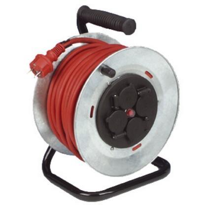 5mm² 19823 Kábeldob, fém 4 dugaljjal, hőkioldóval Cable reel sheet steel, 4-fold,with
