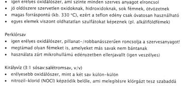 Ehhez leggyakrabban a következő savakat használjuk: HNO 3 H 2 SO 4 H 3 PO 4 H 2 O 2 Királyvíz (HCl:HNO 3 1:3) Szilikátos minták teljes feltárásához HF