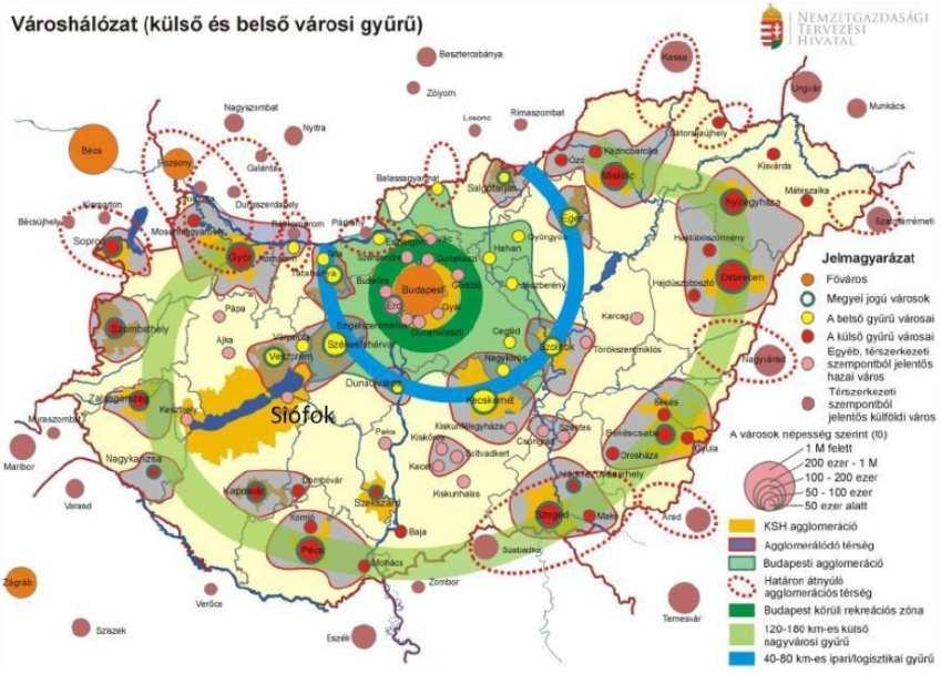 A legsűrűbb városhálózat éppen a Balaton déli partján található. Somogy megyében jelenleg is vannak városhiányos területek, ilyen a Somogyi dombvidék.