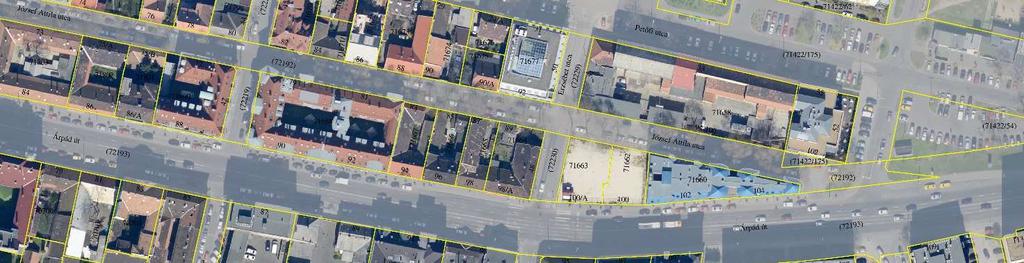 6. kép: Az Erzsébet utca menti fejlesztési terület és környezete telkekkel forrás: Önkormányzat légifotó A légifotók