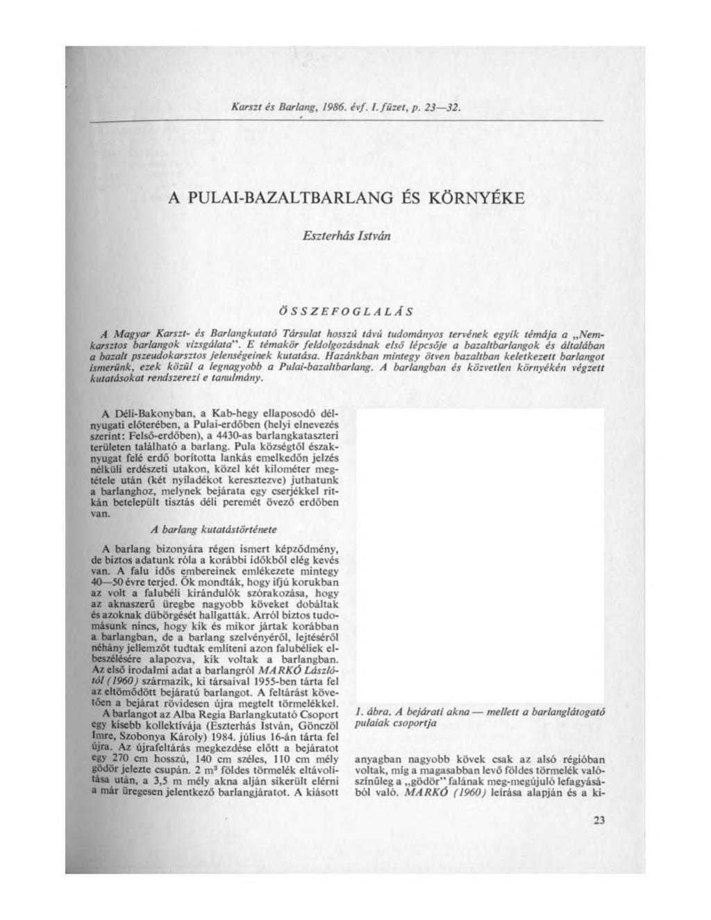 Karszt és Barlang, 1986. évf. I. füzet, p. 23 32.